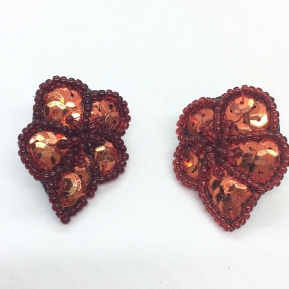 3/$30 VINTAGE 80s SEQUINS SEED BEAD LEATHER BACK EARRINGS - Picture 4 of 9